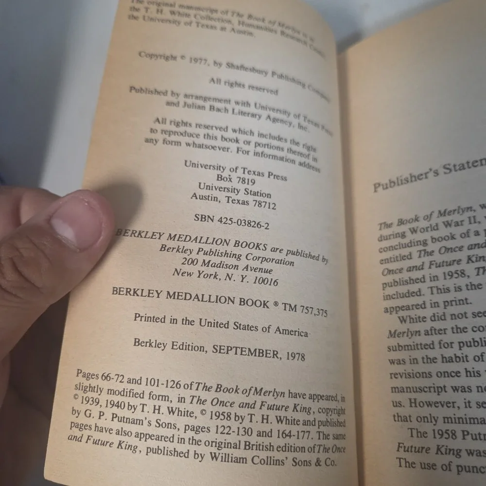 The Book of Merlyn T. H. White Berkley Paperback 1978 Fantasy Fiction Vintage